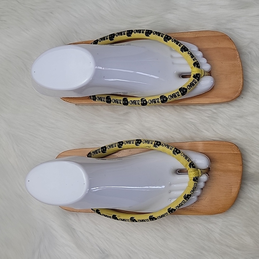 ZUBAO Geisha Japanese Style Wood Open Toe Slip On Yellow Thong Flip Flop Sandals - Picture 2 of 16